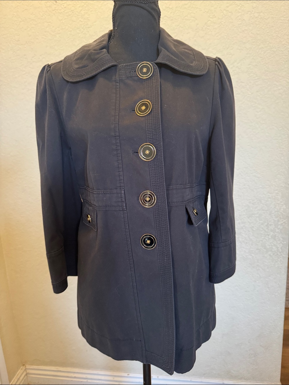 NWT Juicy Couture Black Pea Coat with Gold Buttons 3/4 Sleeve Size XL